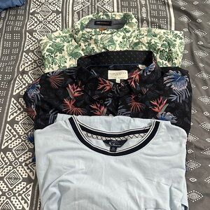 Men's Light Blue Tee + Black Floral Button-Up + Green Floral Shirt - 3 Pack